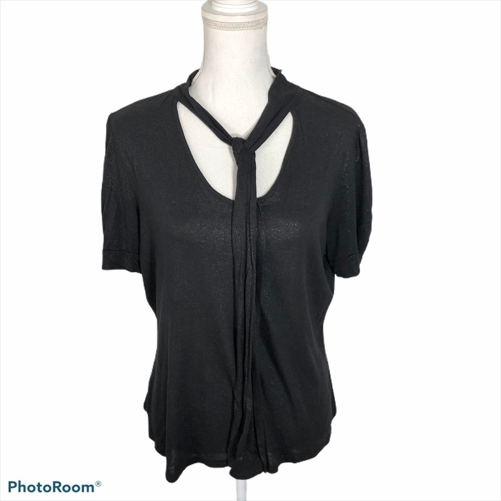 Apostrophe Shimmer Neck Tie Blouse Large Black